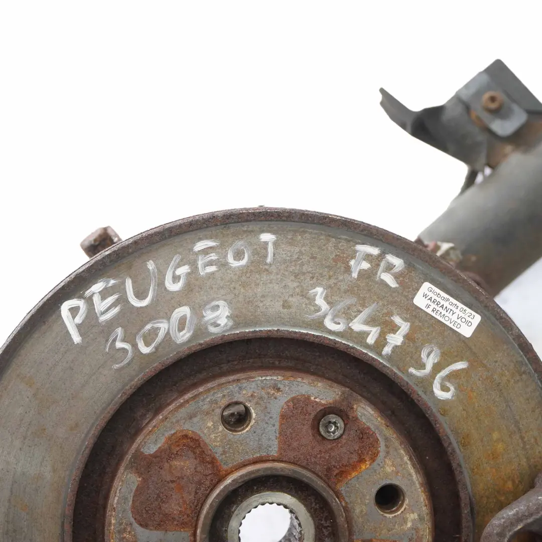 T84 1.6 HDI Front Right O/S Suspension Leg Brake Wheel Hub Carrier to Peugeot 3008 with Part number 364796 Peugeot 3008 T84 1.6 HDI Front Right O/S Suspension Leg Brake Wheel Hub Carrier - SKU 364796 - Part number 364796