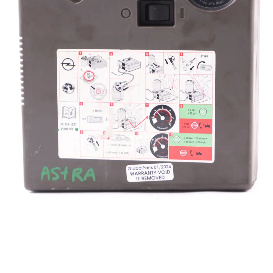 Tyre Inflation Air Pump Compressor to Vauxhall Astra Mokka with Part number 39201703 Vauxhall Astra Mokka Tyre Inflation Air Pump Compressor - SKU 39201703 - Part number 39201703