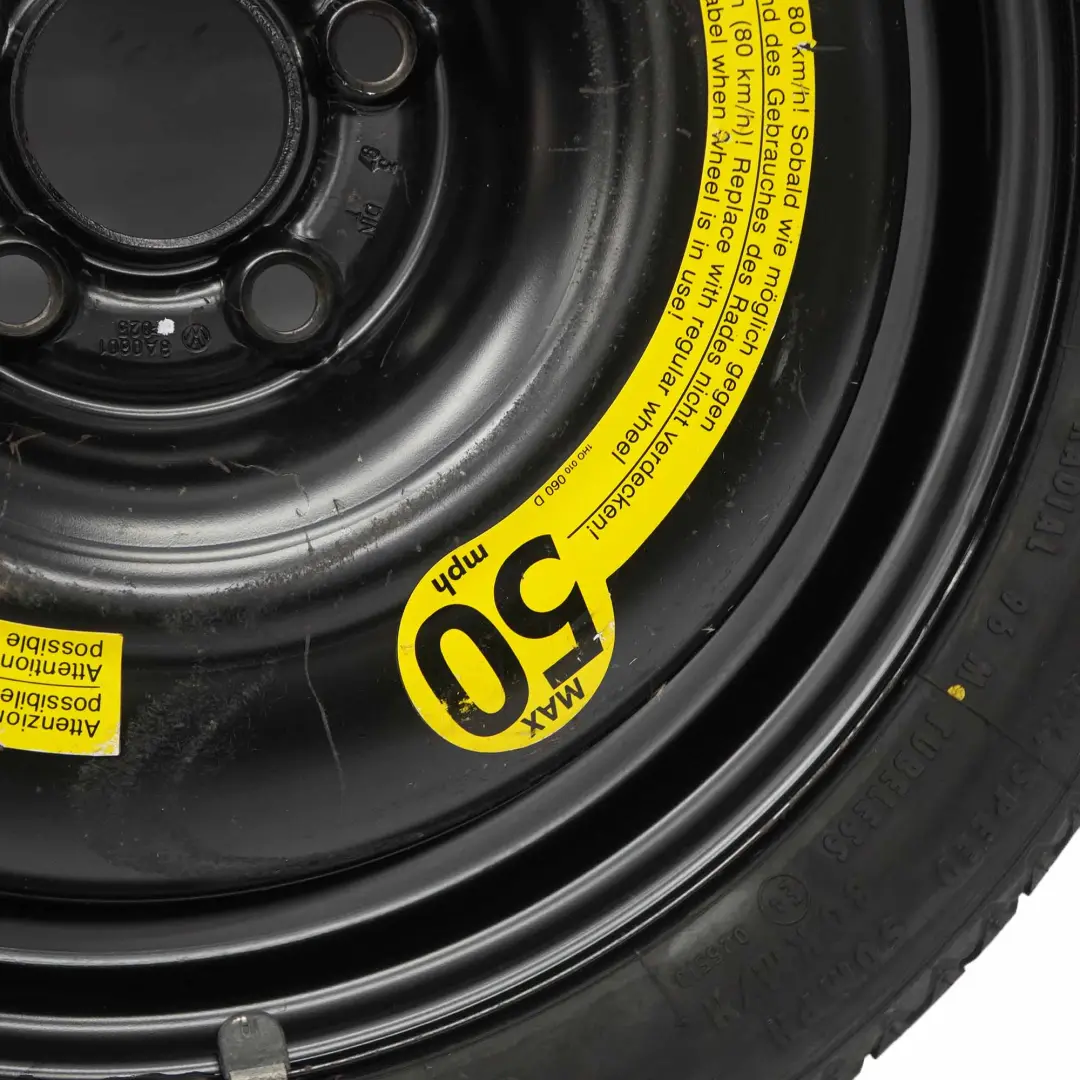 Kompakt Ersatzrad Stahl R16 Reifen 125/70 SRD161901 für VW Audi mit Teilenummer 3A0601025 VW Audi Kompakt Ersatzrad Stahl R16 Reifen 125/70 SRD161901 - SKU 3A0601025 - Teilenummer 3A0601025