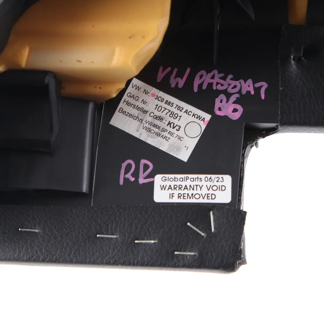 Lateral Seat Panel Volkswagen VW Passat B6 Rear Seat Right O/S Finisher Leather to with Part number 3C0885702AC Lateral Seat Panel Volkswagen VW Passat B6 Rear Seat Right O/S Finisher Leather - SKU 3C0885702AC - Part number 3C0885702AC