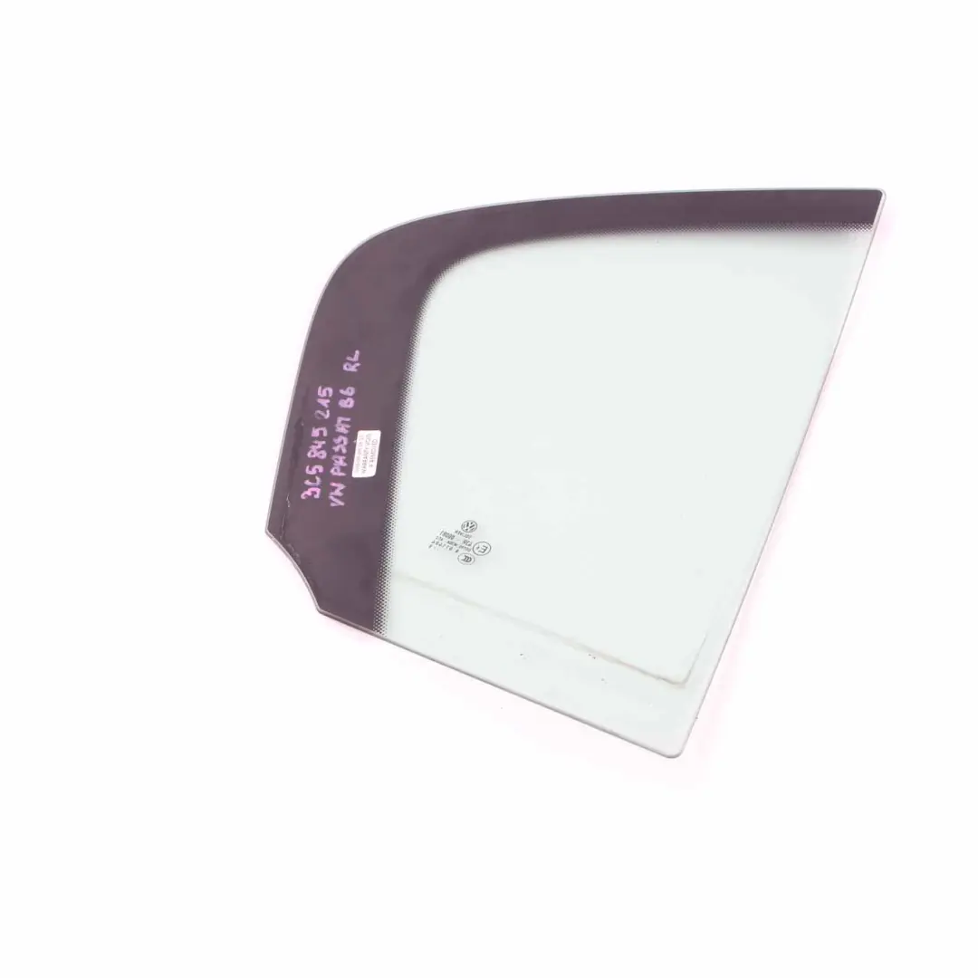 Window Glass Rear Door Left N/S Quarter AS2 to Volkswagen VW Passat B6 with Part number 3C5845215 Volkswagen VW Passat B6 Window Glass Rear Door Left N/S Quarter AS2 - SKU 3C5845215 - Part number 3C5845215