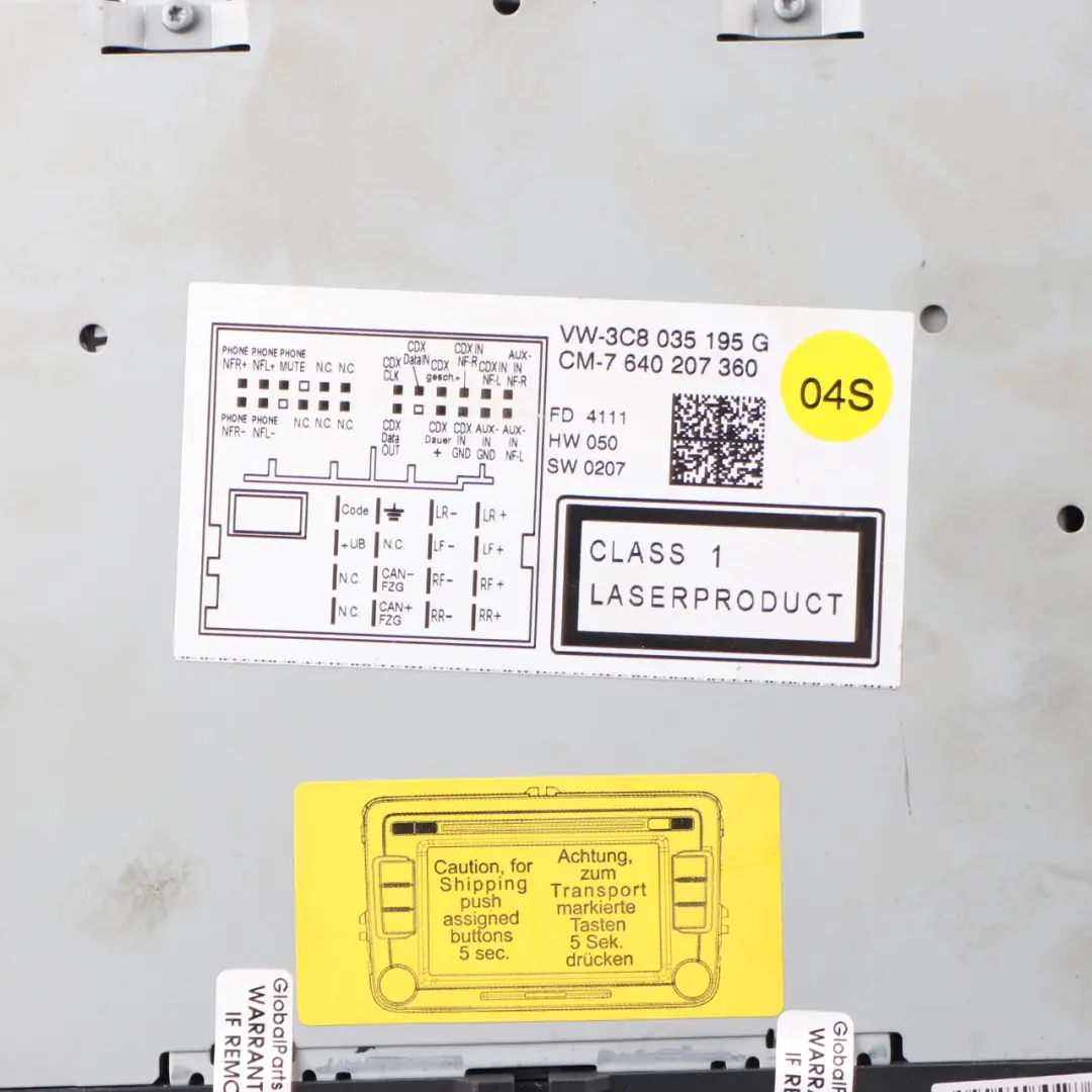 Radio Head Unit RNS DAB Media Player Unit VW Volkswagen Caddy C20 - SKU 3C8035195G - Part number 3C8035195G