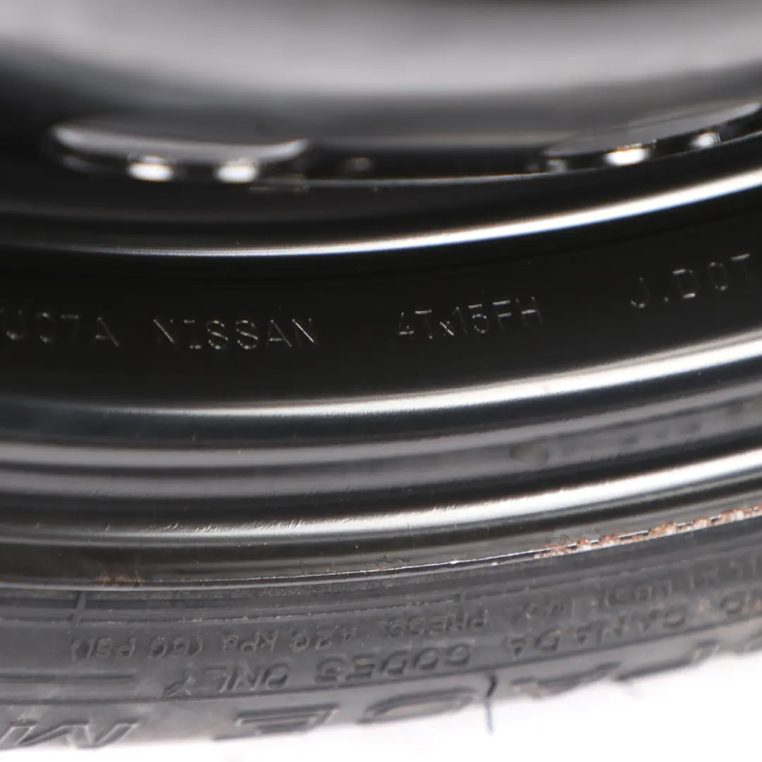 Spare Steel Wheel Rim 15" ET:40 4J Dunlop 125/70 to Nissan Note with Part number 403009U07A Nissan Note Spare Steel Wheel Rim 15" ET:40 4J Dunlop 125/70 - SKU 403009U07A - Part number 403009U07A