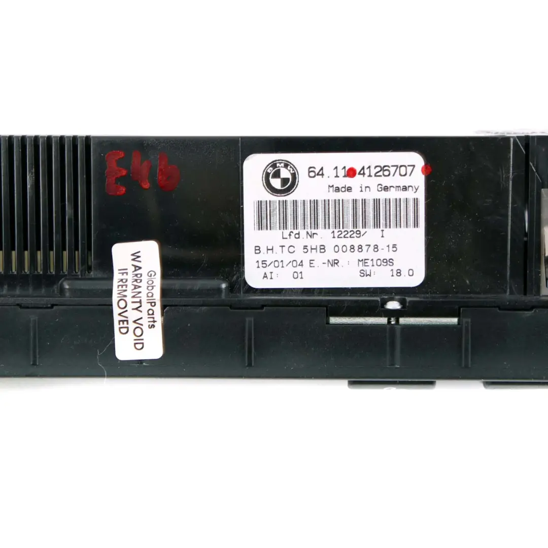 Condizionata Riscaldatore Pannello Unità di Controllo per BMW E46 Aria con numero di parte 4126707 BMW E46 Aria Condizionata Riscaldatore Pannello Unità di Controllo - SKU 4126707 - Numero di parte 4126707