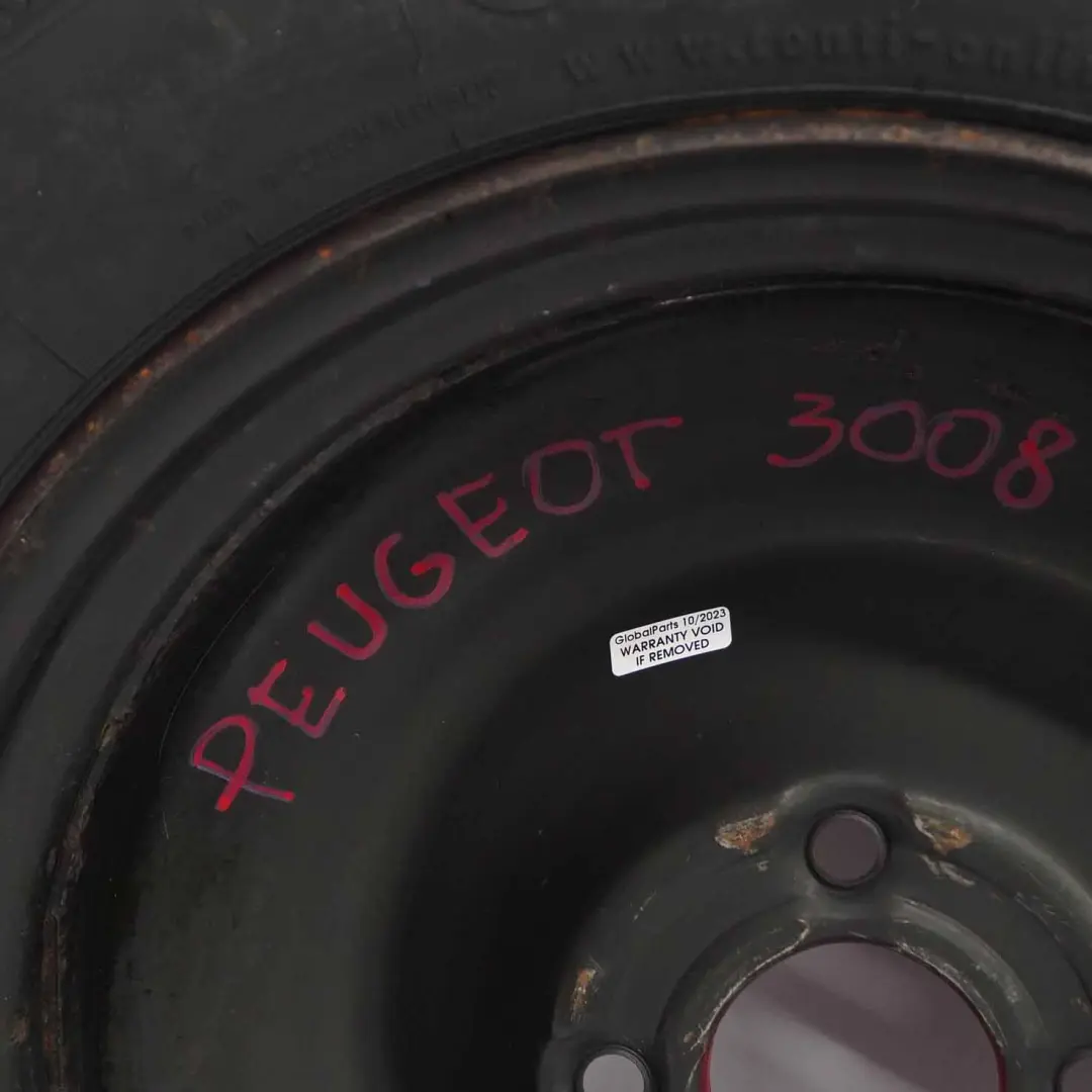 Rueda repuesto Peugeot 3008 compacta Acero R16 Neumático emergencia 125/85 para con número de pieza 47AR1 Rueda repuesto Peugeot 3008 compacta Acero R16 Neumático emergencia 125/85 - SKU 47AR1 - Número de pieza 47AR1