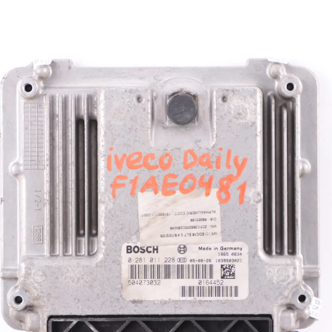 Iveco Daily 2.3 Diesel F1AE0481 Engine Unit Module ECU Manual - SKU 504073032 - Part number 504073032