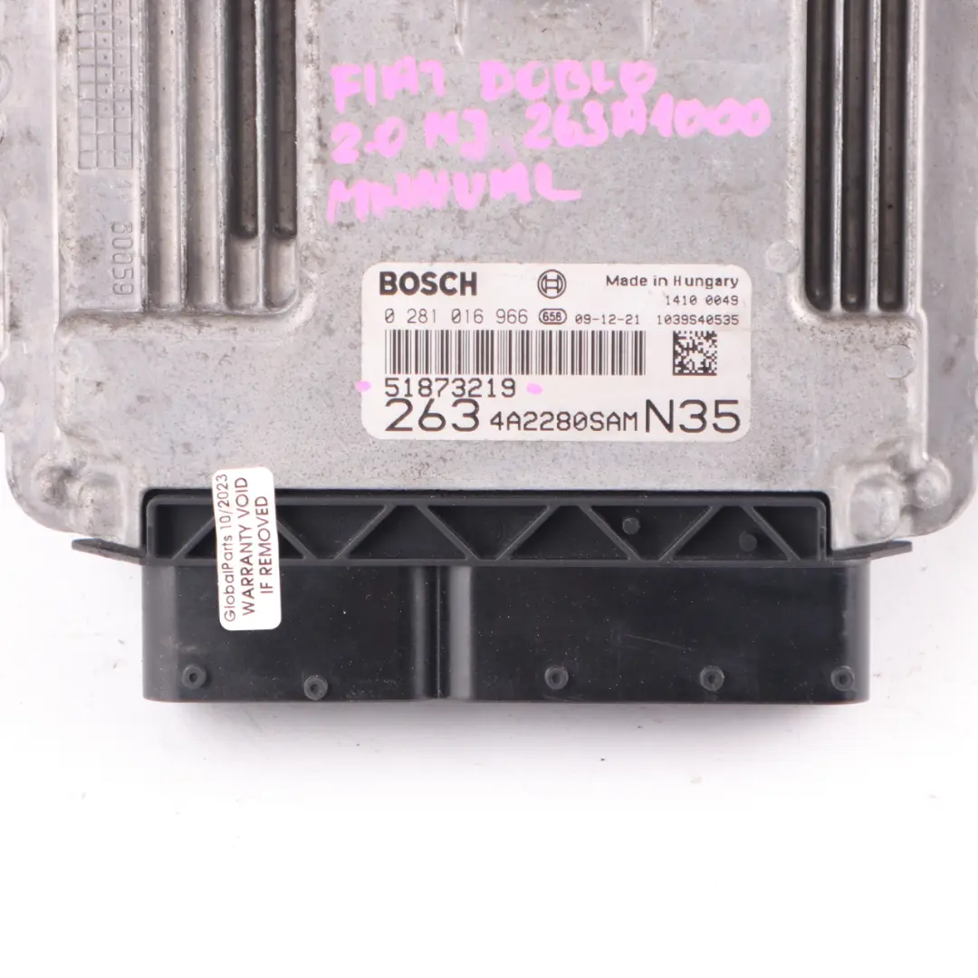 M-jet Diesel 163HP Engine Control Unit Module ECU Manual to Fiat Doblo 2.0 with Part number 51873219 Fiat Doblo 2.0 M-jet Diesel 163HP Engine Control Unit Module ECU Manual - SKU 51873219 - Part number 51873219