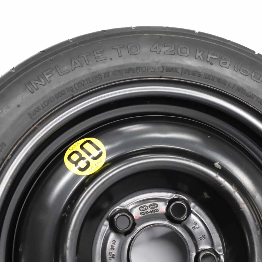 Spare Wheel KIA CEED Compact Steel R15 Tyre 4J 125/80 to with Part number 52910-1H900 Spare Wheel KIA CEED Compact Steel R15 Tyre 4J 125/80 - SKU 52910-1H900 - Part number 52910-1H900