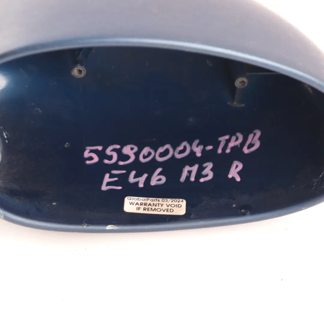 Wing Mirror Cap Cover Right O/S Topaz Blue Blau Metallic 364 to BMW E46 M3 with Part number 5590004 BMW E46 M3 Wing Mirror Cap Cover Right O/S Topaz Blue Blau Metallic 364 - SKU 5590004-TPB - Part number 5590004