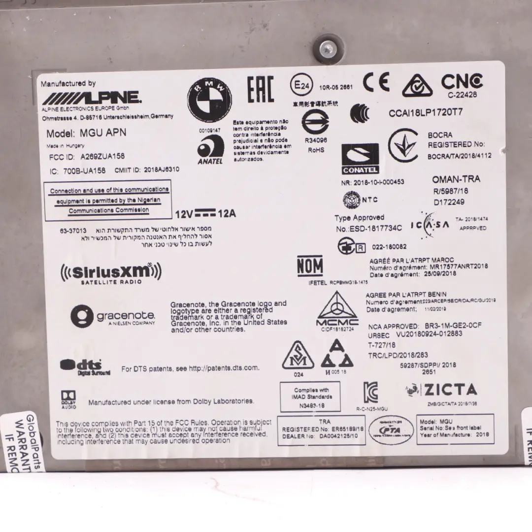 Radio Player Head Unit Navigation Sat Nav Alpine to BMW F40 with Part number 5A0B4E8 BMW F40 Radio Player Head Unit Navigation Sat Nav Alpine - SKU 5A0B4E8 - Part number 5A0B4E8