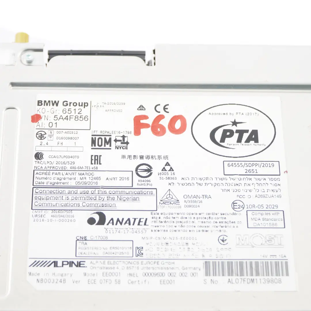 Mini F54 F55 F56 F60 Radio Nawigacja - SKU 5A4F856 - Numer Części 5A4F856