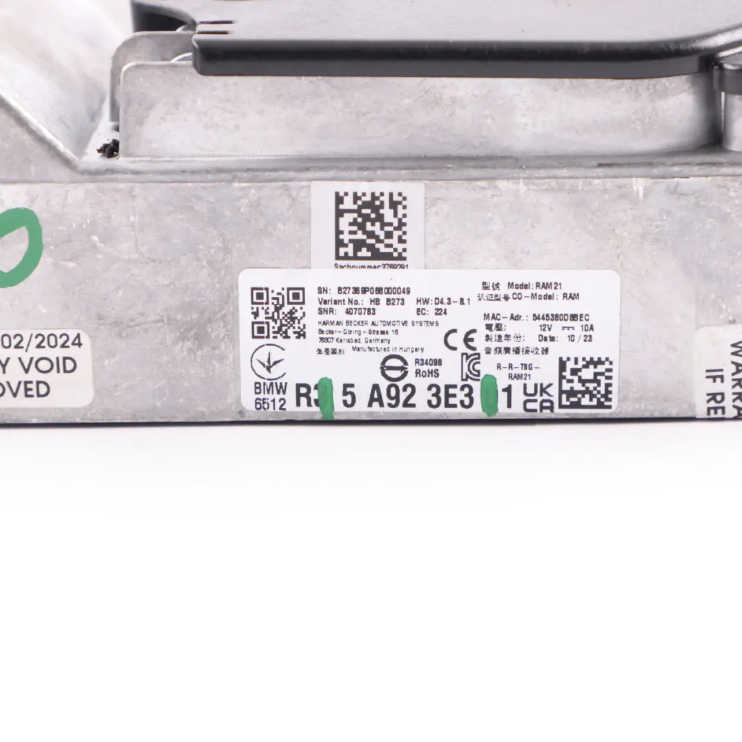 Hifi Audio Sound AMP Amplifier Module RAM DAB to BMW F40 G20 G21 G30 G31 with Part number 5A923E3 BMW F40 G20 G21 G30 G31 Hifi Audio Sound AMP Amplifier Module RAM DAB - SKU 5A923E3 - Part number 5A923E3