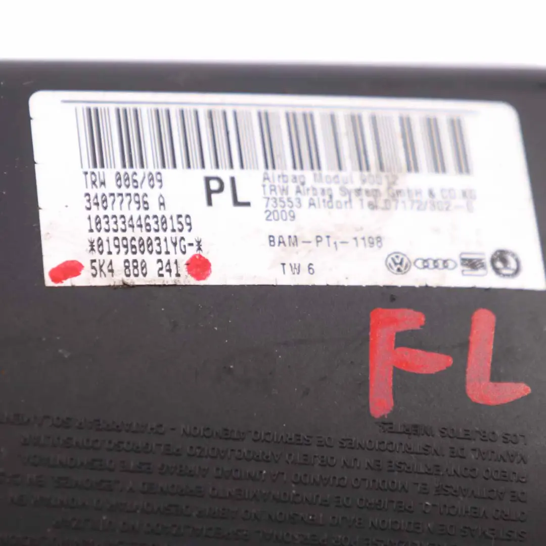 Airbag Laterale Anteriore Sinistro Modulo Sedile per Volkswagen VW Golf VI con numero di parte 5K4880241 Volkswagen VW Golf VI Airbag Laterale Anteriore Sinistro Modulo Sedile - SKU 5K4880241 - Numero di parte 5K4880241