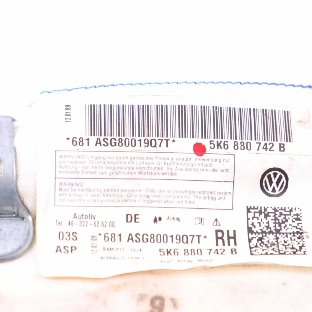 Volkswagen Golf 6 Module De Ventilation De Toit Ouvrant Droit - SKU 5K6880742B - Numéro de pièce 5K6880742B