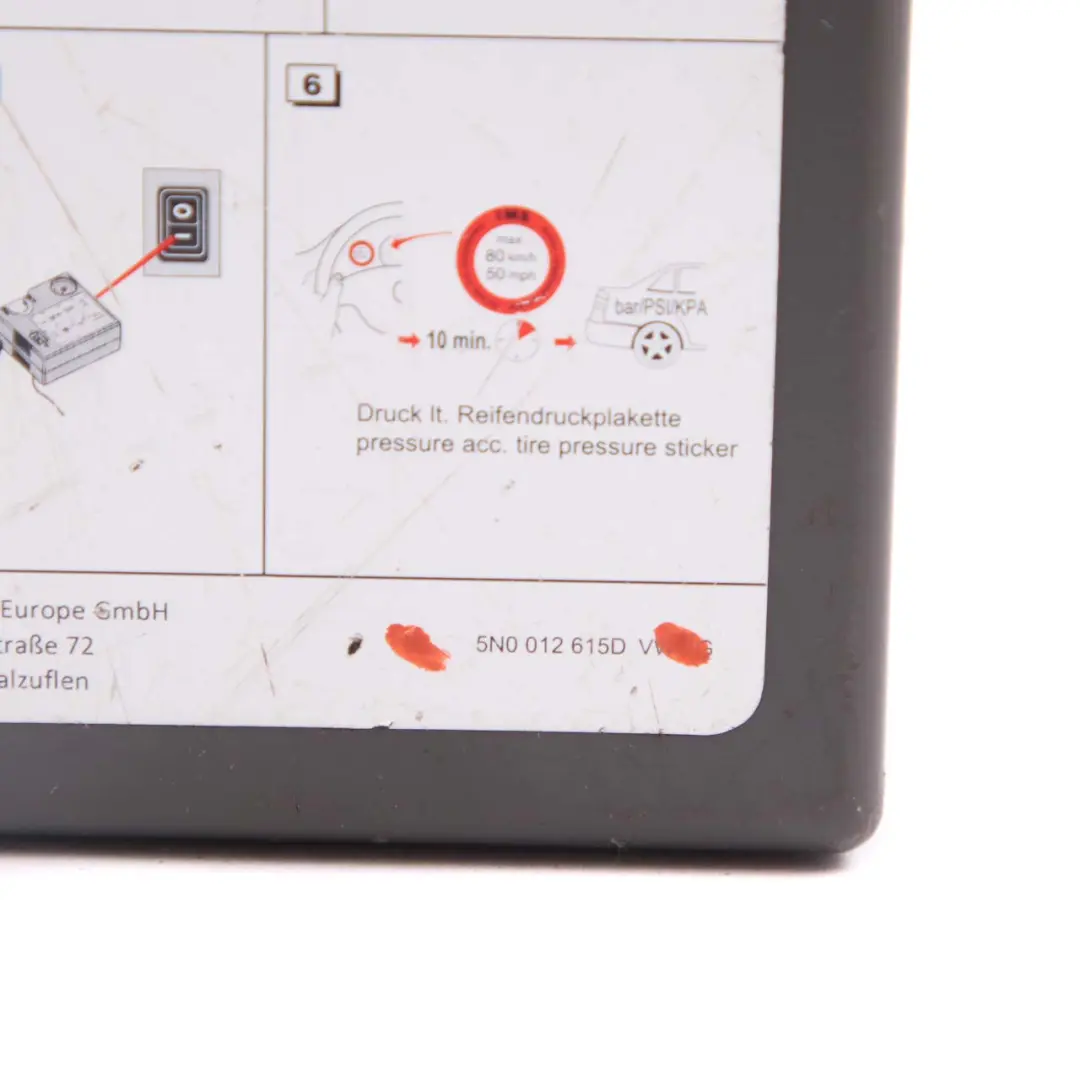 VAG Tyre Air Compressor Emergency Puncture Repair to Volkswagen with Part number 5N0 012 615D Volkswagen VAG Tyre Air Compressor Emergency Puncture Repair - SKU 5N0 012 615D - Part number 5N0 012 615D