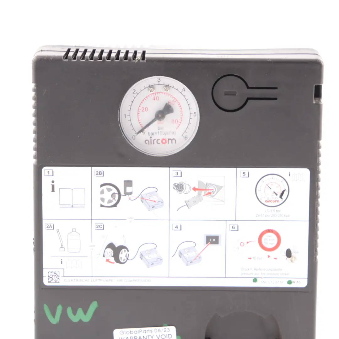 VAG Tyre Air Compressor Emergency Puncture Repair to Volkswagen with Part number 5N0 012 615F Volkswagen VAG Tyre Air Compressor Emergency Puncture Repair - SKU 5N0 012 615F - Part number 5N0 012 615F