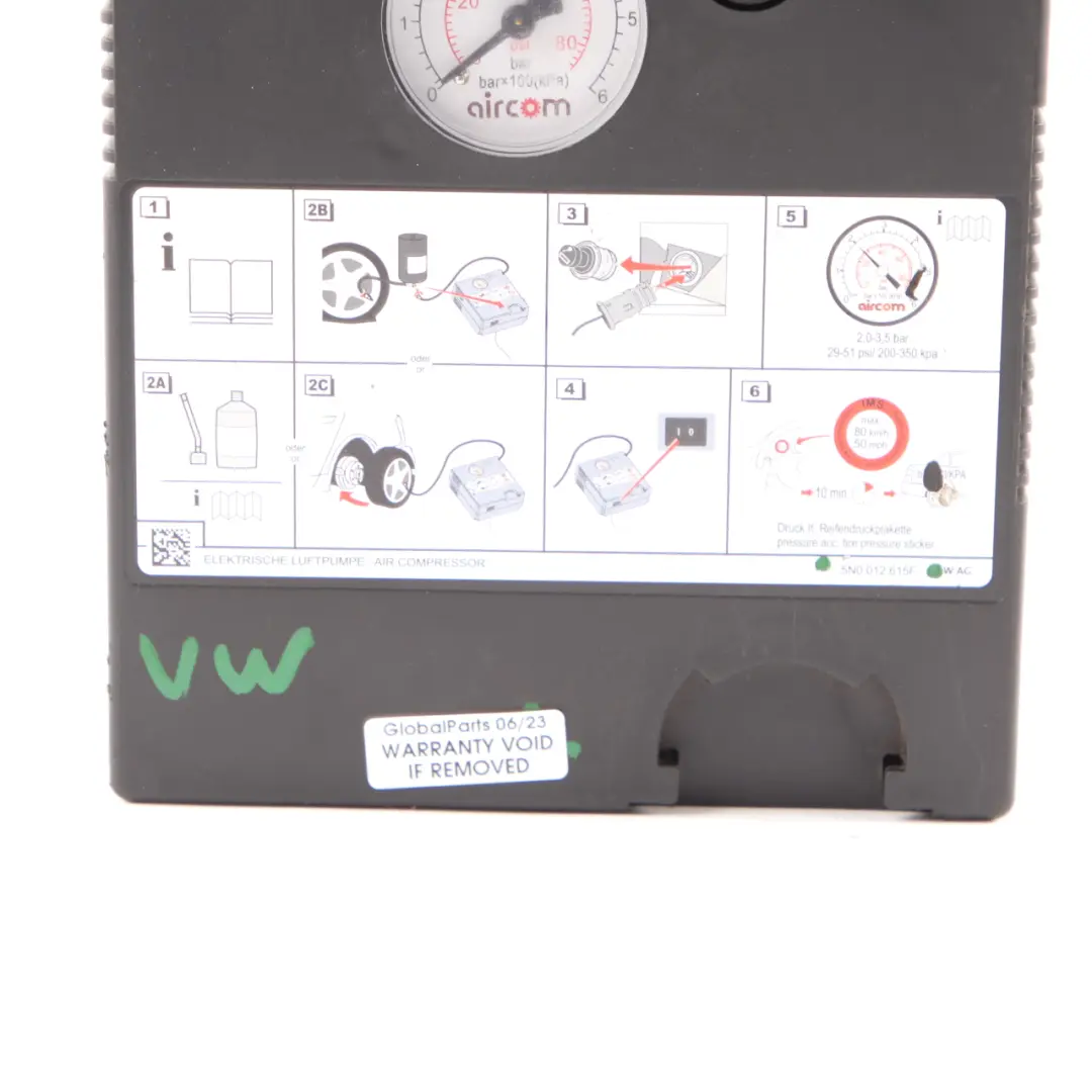 VAG Tyre Air Compressor Emergency Puncture Repair to Volkswagen with Part number 5N0 012 615F Volkswagen VAG Tyre Air Compressor Emergency Puncture Repair - SKU 5N0 012 615F - Part number 5N0 012 615F