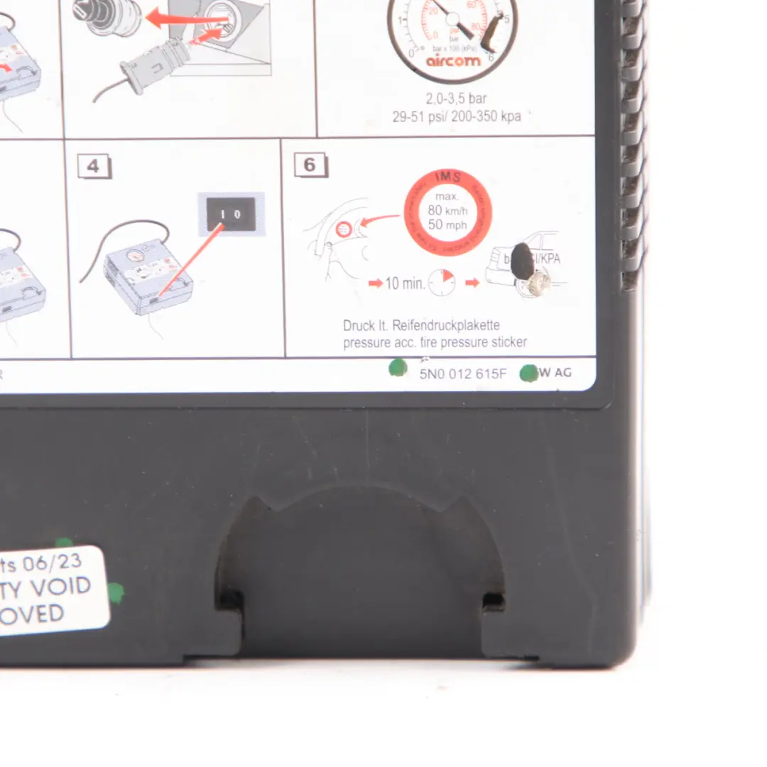 VAG Tyre Air Compressor Emergency Puncture Repair to Volkswagen with Part number 5N0 012 615F Volkswagen VAG Tyre Air Compressor Emergency Puncture Repair - SKU 5N0 012 615F - Part number 5N0 012 615F