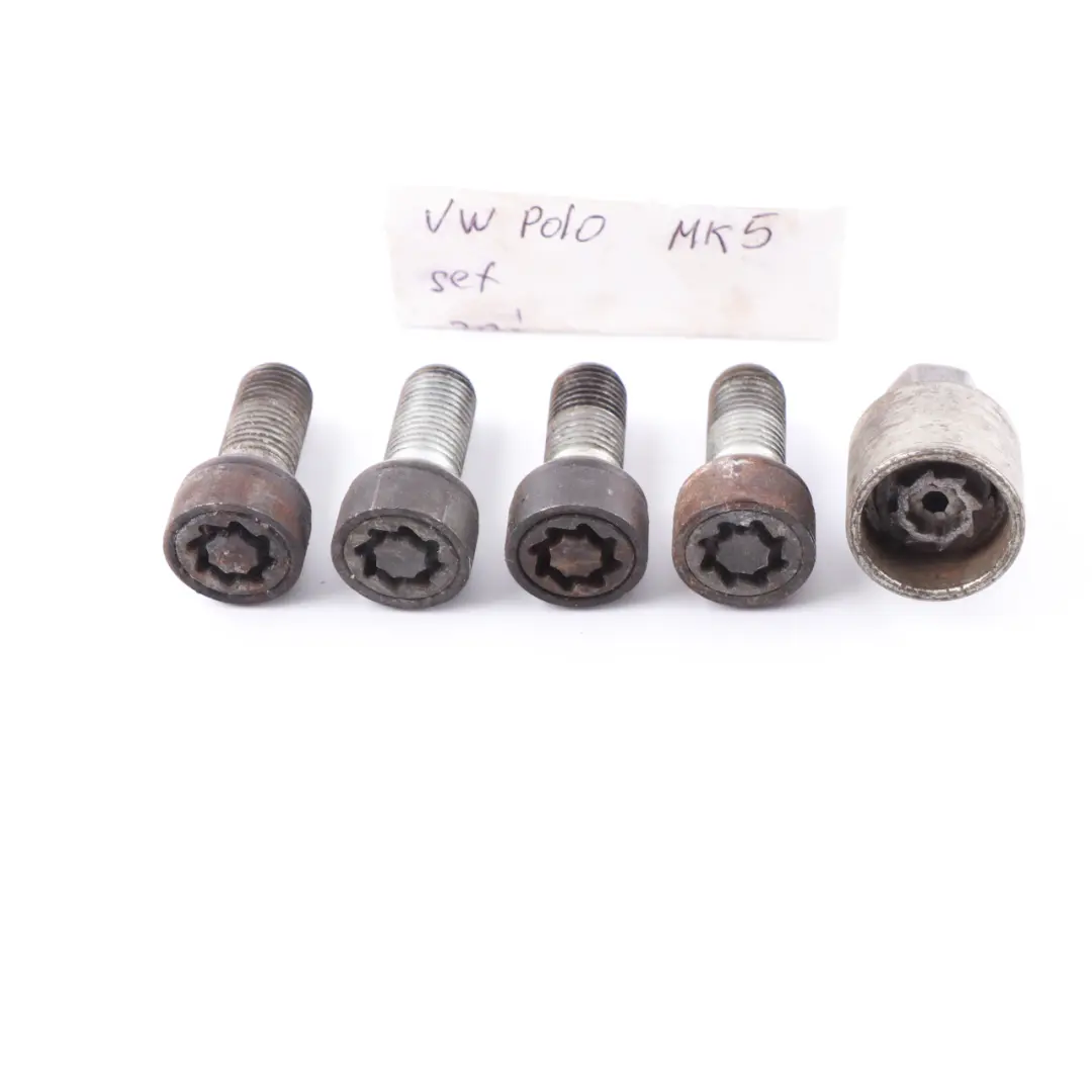 Locking Wheel Bolt Locks Security Nut Set to Volkswagen Polo 5 Golf 7 with Part number 5Q0698137 Volkswagen Polo 5 Golf 7 Locking Wheel Bolt Locks Security Nut Set - SKU 5Q0698137 - Part number 5Q0698137