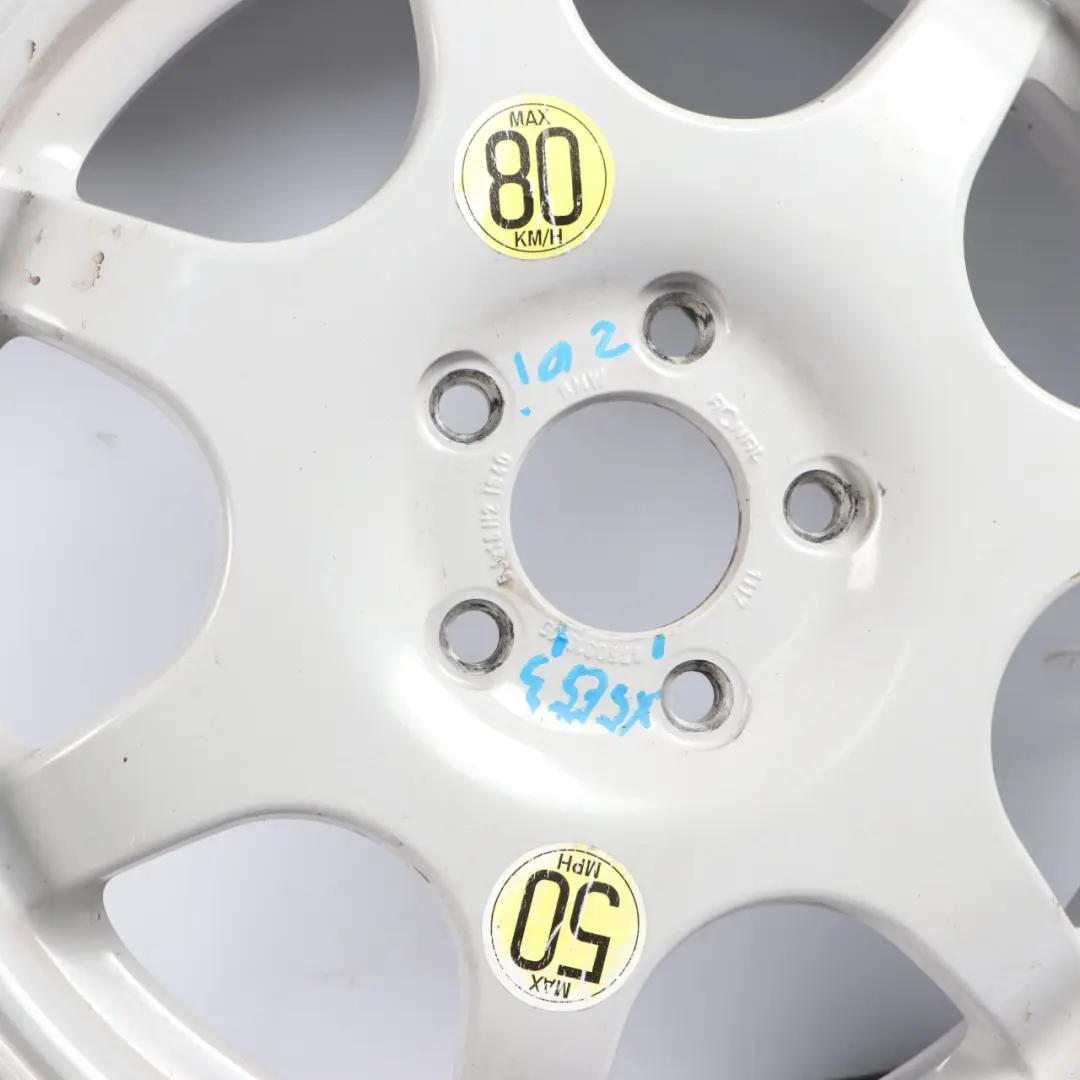 Emergency White Spare Wheel Light Alloy 5J 18'' ET:40 Ronal to BMW E53 with Part number 6750316 BMW E53 Emergency White Spare Wheel Light Alloy 5J 18'' ET:40 Ronal - SKU 6750316 - Part number 6750316