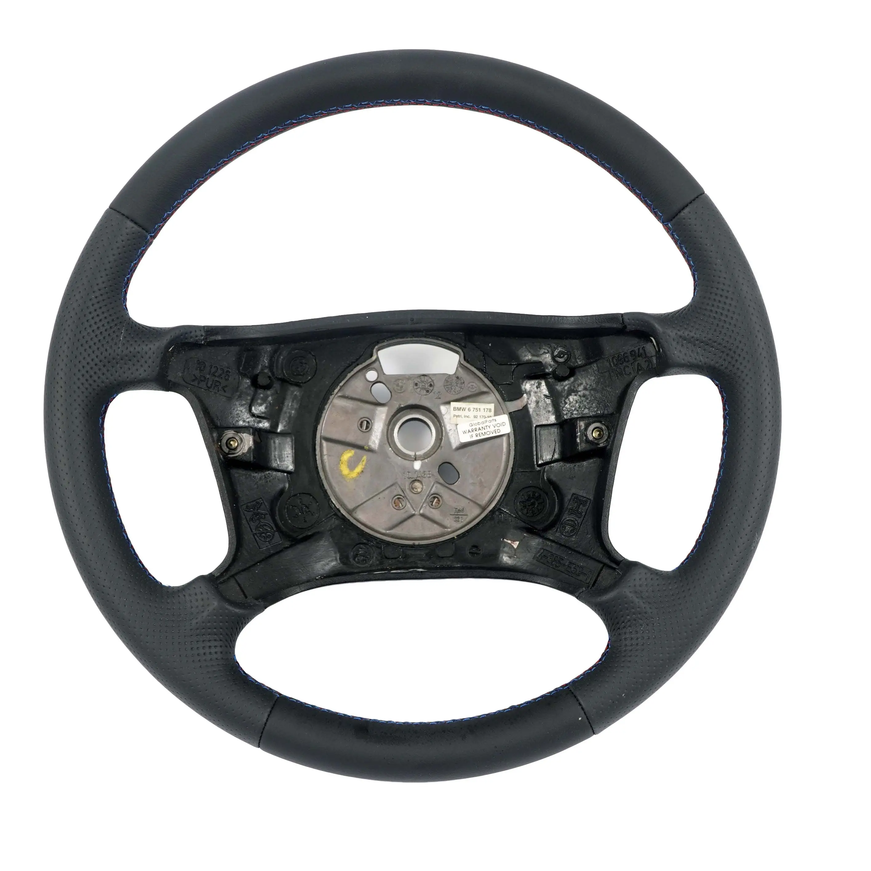 BMW X5 E53 NEW Black Leather Steering Wheel 4 Spoke M-Tricolored Threads