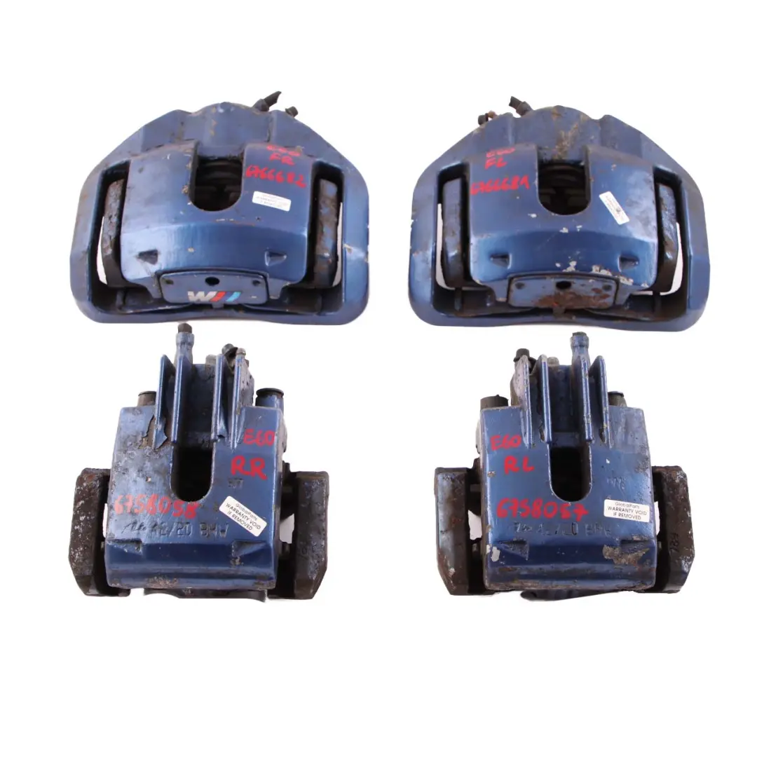 Front Rear Left Right N/O/S Blue Brake Caliper Housing Set to BMW 5 6 E60 E63 with Part number 6753659 BMW 5 6 E60 E63 Front Rear Left Right N/O/S Blue Brake Caliper Housing Set - SKU 6753659-3 - Part number 6753659
