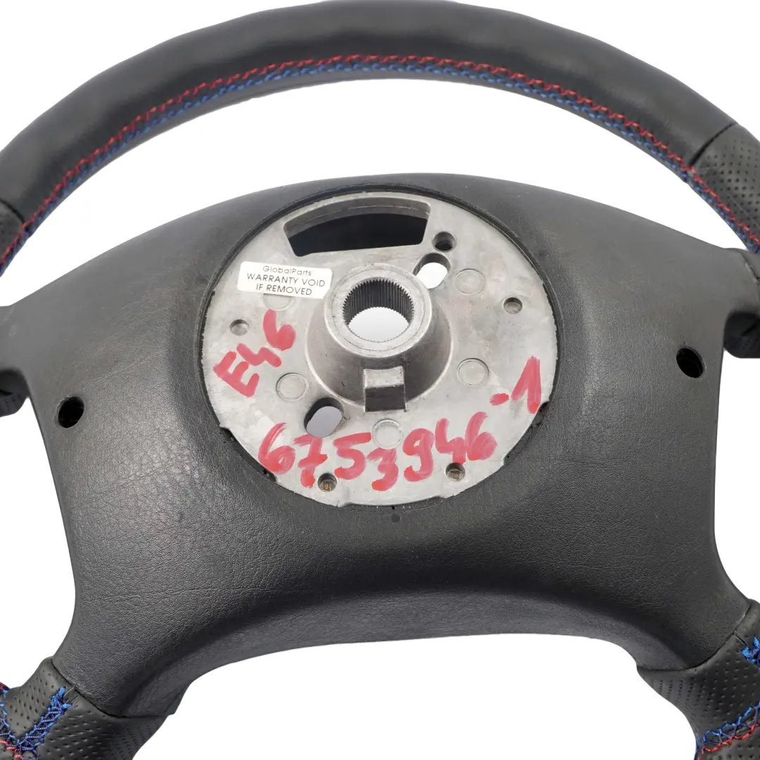 Steering Wheel NEW Black Leather with M-tricolored threads M Sport Look to BMW E46 with Part number 6753946 BMW E46 Steering Wheel NEW Black Leather with M-tricolored threads M Sport Look - SKU 6753946-1 - Part number 6753946