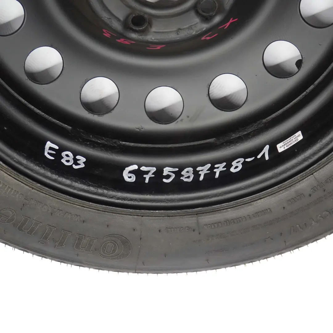 Ruota Scorta Compatta Acciaio Nero 135/90 R17 4BX17 ET:18 per BMW X3 E83 con numero di parte 6758778 BMW X3 E83 Ruota Scorta Compatta Acciaio Nero 135/90 R17 4BX17 ET:18 - SKU 6758778-1 - Numero di parte 6758778