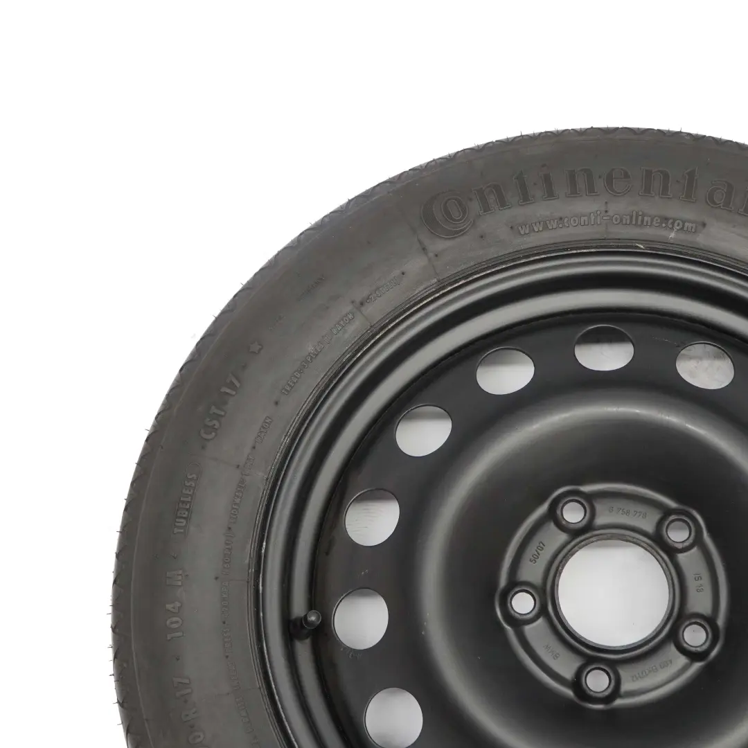 Rueda Repuesto Compacta Acero Negro 135/90 R17 4BX17 ET:18 para BMW X3 E83 con número de pieza 6758778 BMW X3 E83 Rueda Repuesto Compacta Acero Negro 135/90 R17 4BX17 ET:18 - SKU 6758778-1 - Número de pieza 6758778