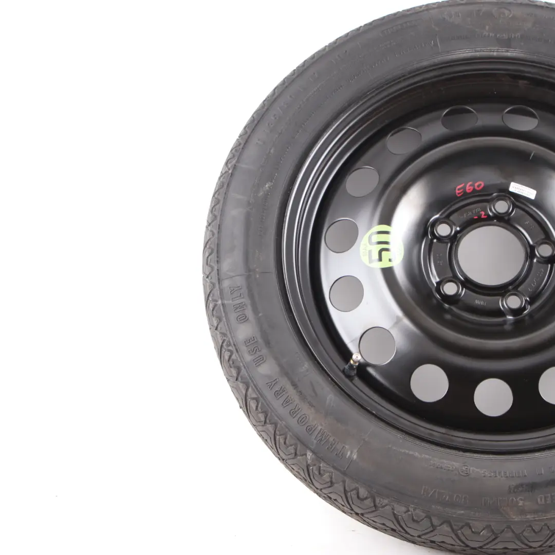 Roue Secours Compacte Acier Noir 135/80 R17 4BX17 ET:18 pour BMW E60 à propos du numéro de pièce 6758778 BMW E60 Roue Secours Compacte Acier Noir 135/80 R17 4BX17 ET:18 - SKU 6758778-2 - Numéro de pièce 6758778