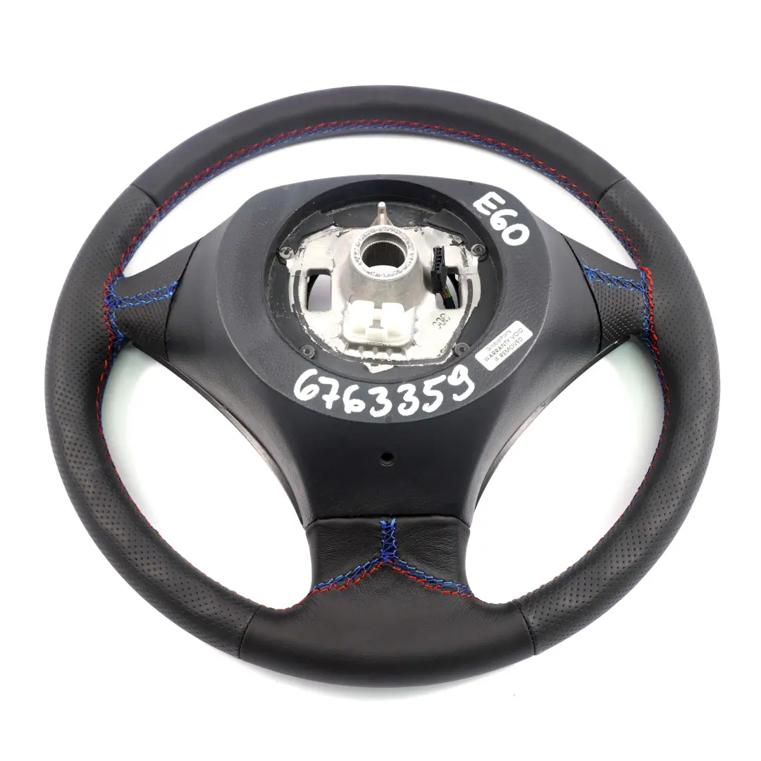 BMW 5 Series E60 E61 NEW Black Leather Steering Wheel M-tricolored Threads - SKU 6763359 - Part number 6763359