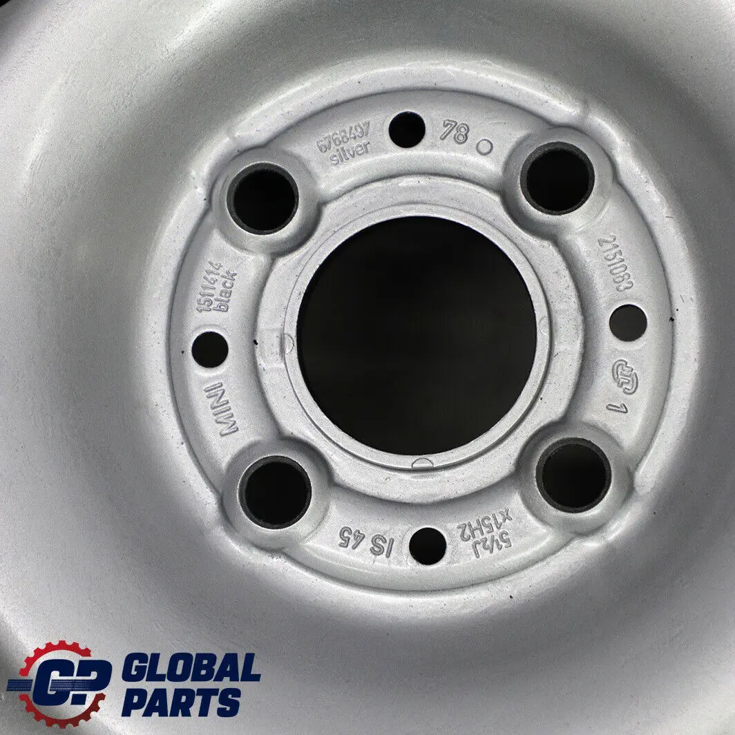 15" Steel Wheel Rim Silver to Mini Cooper One R50 R52 R55 R56 R57 R58 R59 with Part number 6768497 Mini Cooper One R50 R52 R55 R56 R57 R58 R59 15" Steel Wheel Rim Silver - SKU 6768497-1 - Part number 6768497