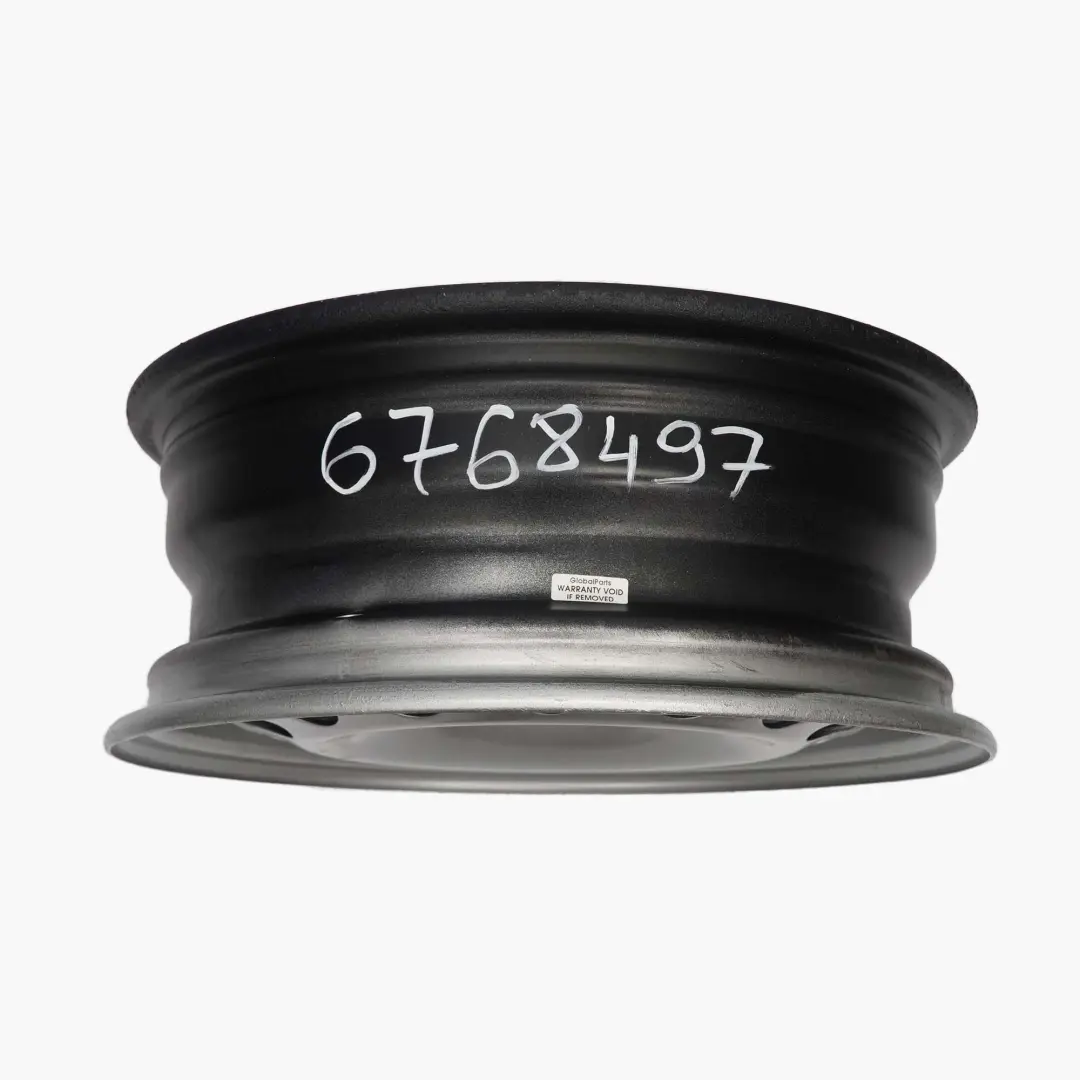 15" Steel Wheel Rim Silver to Mini Cooper One R50 R55 R56 R57 R58 R59 with Part number 6768497 Mini Cooper One R50 R55 R56 R57 R58 R59 15" Steel Wheel Rim Silver - SKU 6768497 - Part number 6768497