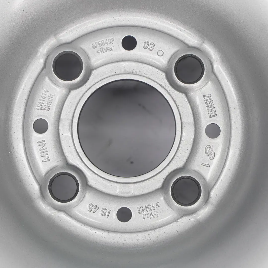 15" Stahl Felge Silber für Mini Cooper One R50 R55 R56 R57 R58 R59 mit Teilenummer 6768497 Mini Cooper One R50 R55 R56 R57 R58 R59 15" Stahl Felge Silber - SKU 6768497 - Teilenummer 6768497
