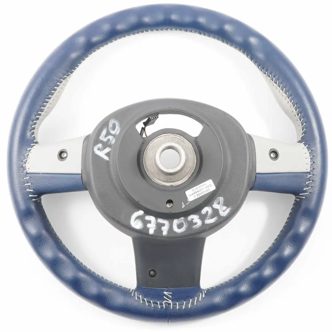 Volant Sport Mini Cooper R50 R52 R53 Cuir Bleu / Gris pour à propos du numéro de pièce 6770328 Volant Sport Mini Cooper R50 R52 R53 Cuir Bleu / Gris - SKU 6770328 - Numéro de pièce 6770328