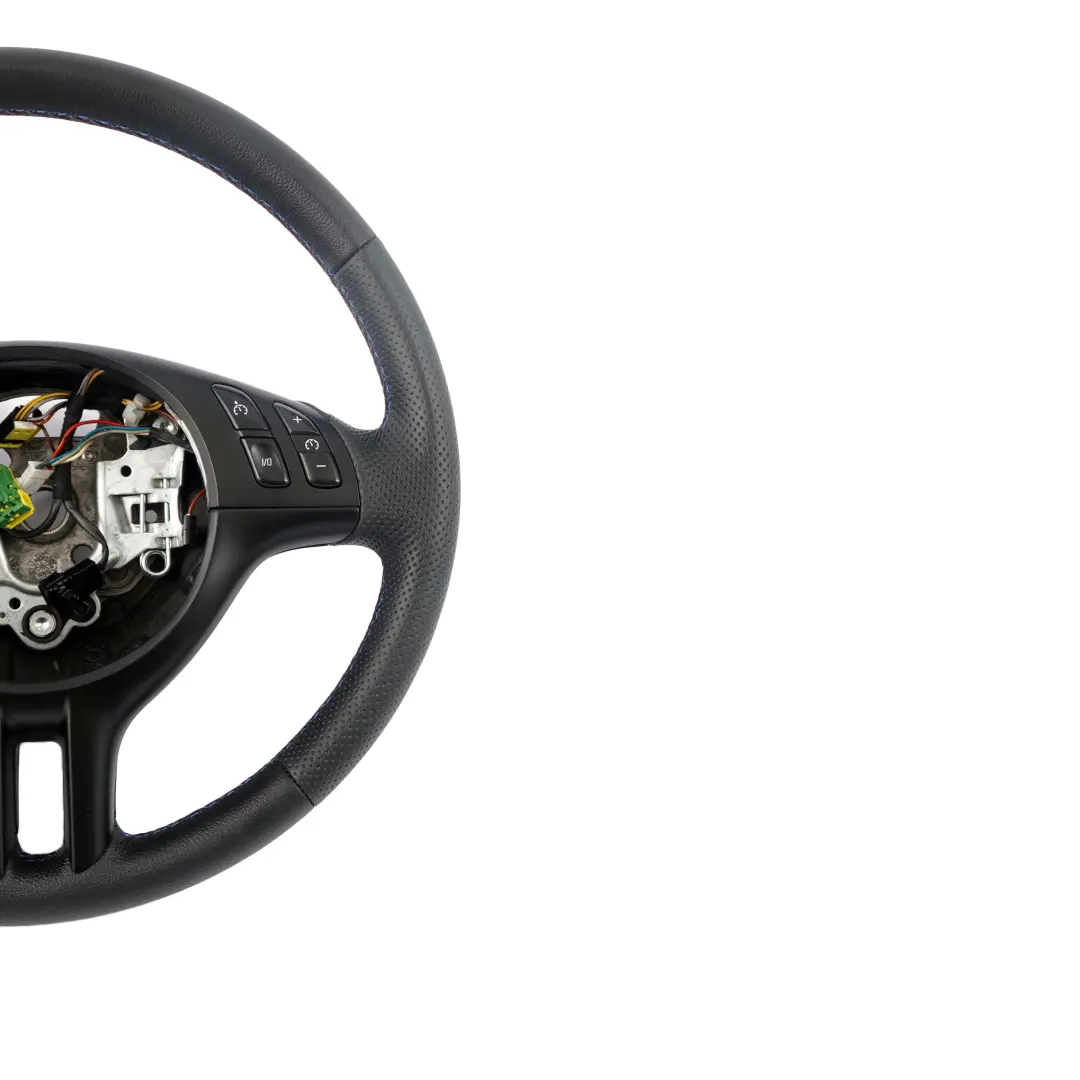 Leather Sport Steering Wheel 3 Spoke M-tricoloured threads to BMW E46 NEW Black with Part number 6770417 BMW E46 NEW Black Leather Sport Steering Wheel 3 Spoke M-tricoloured threads - SKU 6770417-1 - Part number 6770417