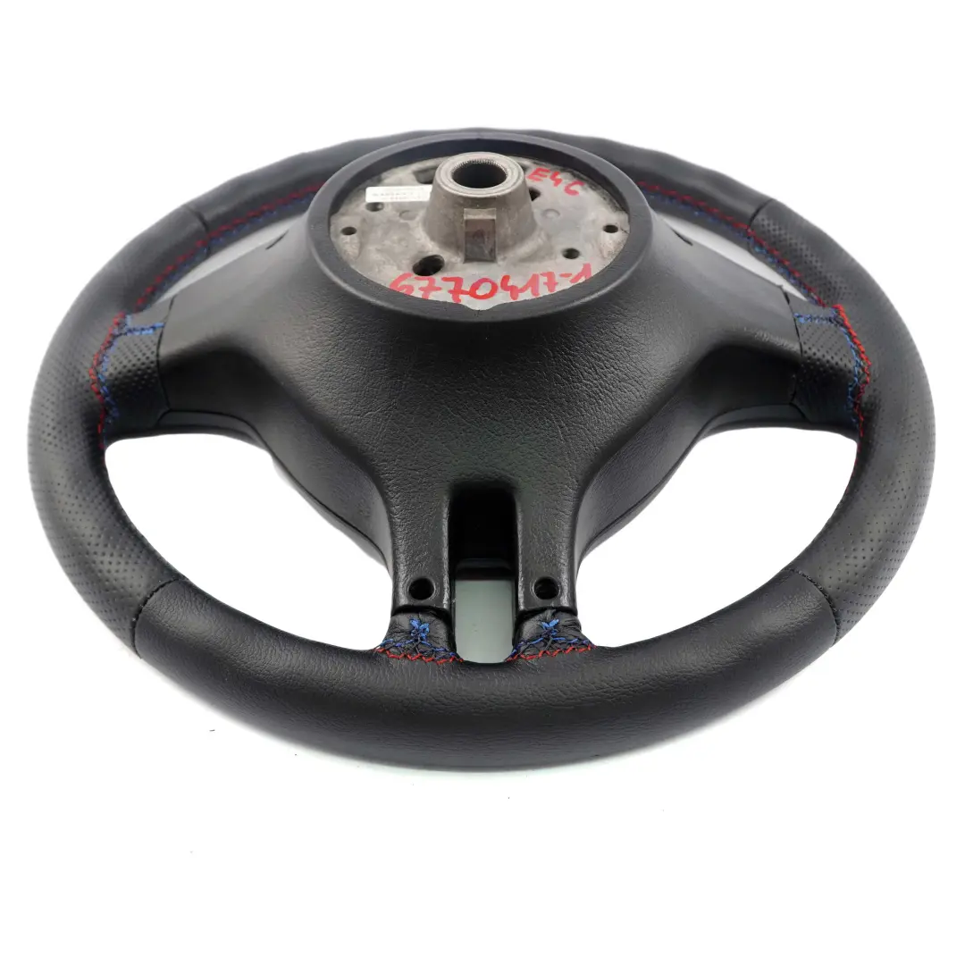 Leather Sport Steering Wheel 3 Spoke M-tricoloured threads to BMW E46 NEW Black with Part number 6770417 BMW E46 NEW Black Leather Sport Steering Wheel 3 Spoke M-tricoloured threads - SKU 6770417-1 - Part number 6770417