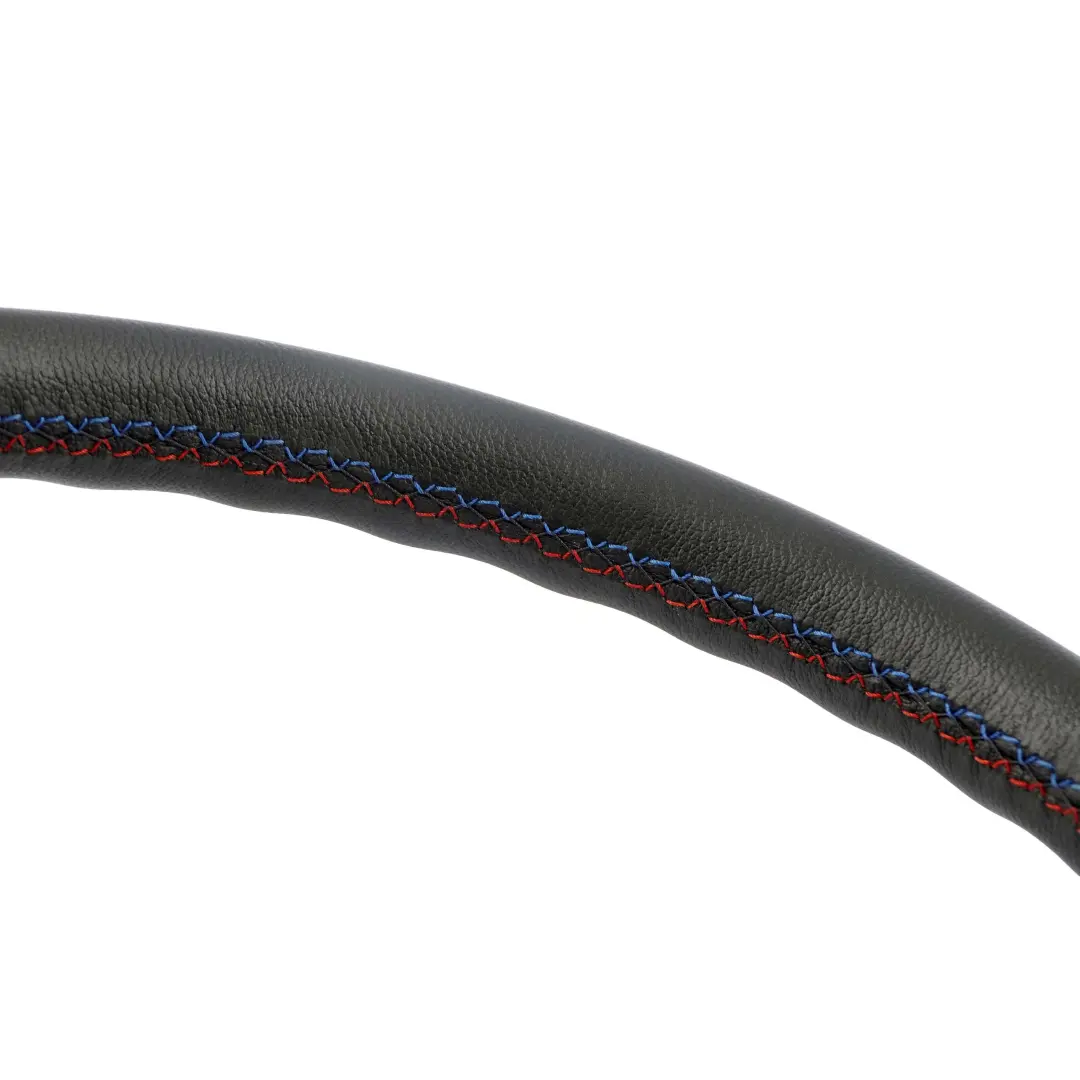 Leather Sport Steering Wheel 3 Spoke M-tricoloured threads to BMW E46 NEW Black with Part number 6770417 BMW E46 NEW Black Leather Sport Steering Wheel 3 Spoke M-tricoloured threads - SKU 6770417-1 - Part number 6770417