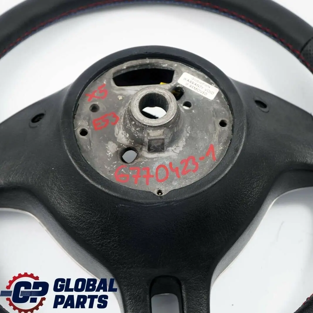 Sportivo 3 Raggi Nero Nuova Pelle M-Tricolori Fili per BMW X5 E53 Volante con numero di parte 6770423 BMW X5 E53 Volante Sportivo 3 Raggi Nero Nuova Pelle M-Tricolori Fili - SKU 6770423-1 - Numero di parte 6770423