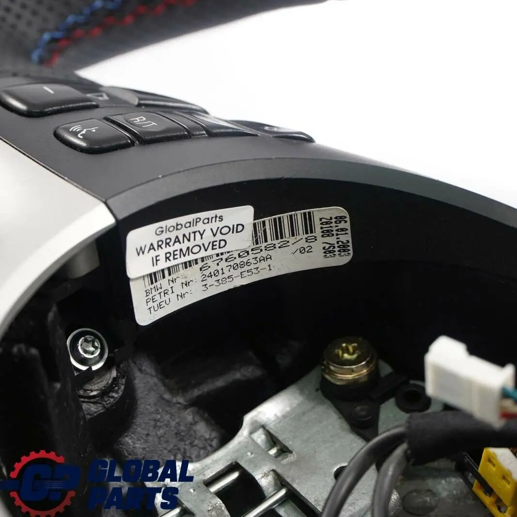 Leather Sport Steering Wheel 3 Spoke M-tricoloured to BMW X5 Series E53 NEW Black with Part number 6770423 BMW X5 Series E53 NEW Black Leather Sport Steering Wheel 3 Spoke M-tricoloured - SKU 6770423-1 - Part number 6770423