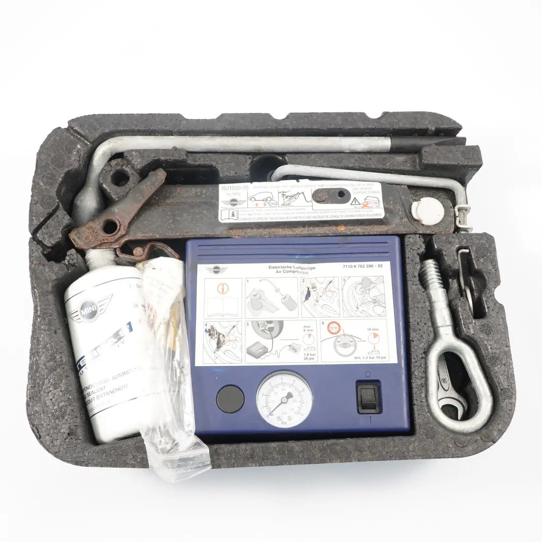 Toolkit Tool Set Lifting Jack Spanner Compressor to Mini R50 R53 R55 R56 with Part number 6779731 Mini R50 R53 R55 R56 Toolkit Tool Set Lifting Jack Spanner Compressor - SKU 6779731-2 - Part number 6779731