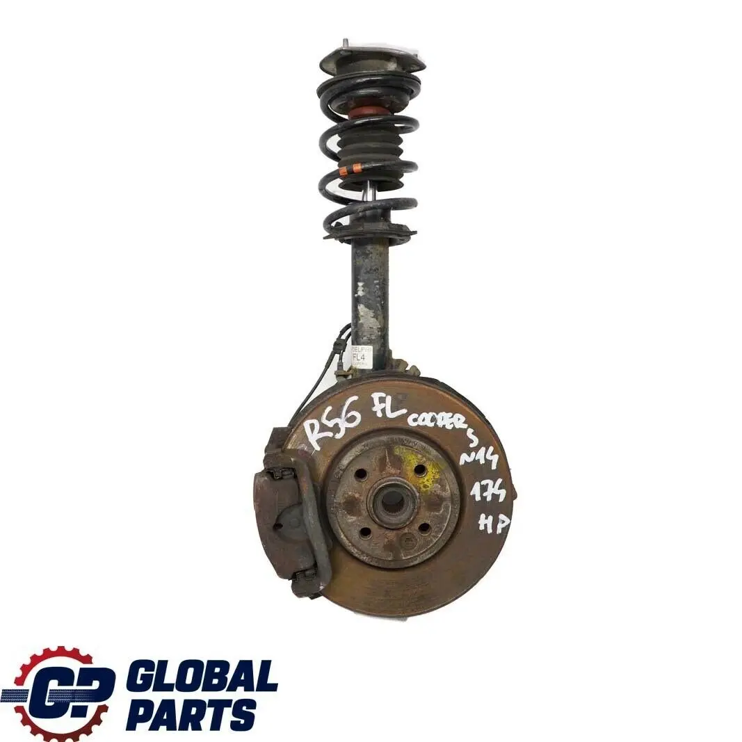 Mini R56 Cooper S N14 Muelle delantero izquierdo Pata freno Cubo de suspensión