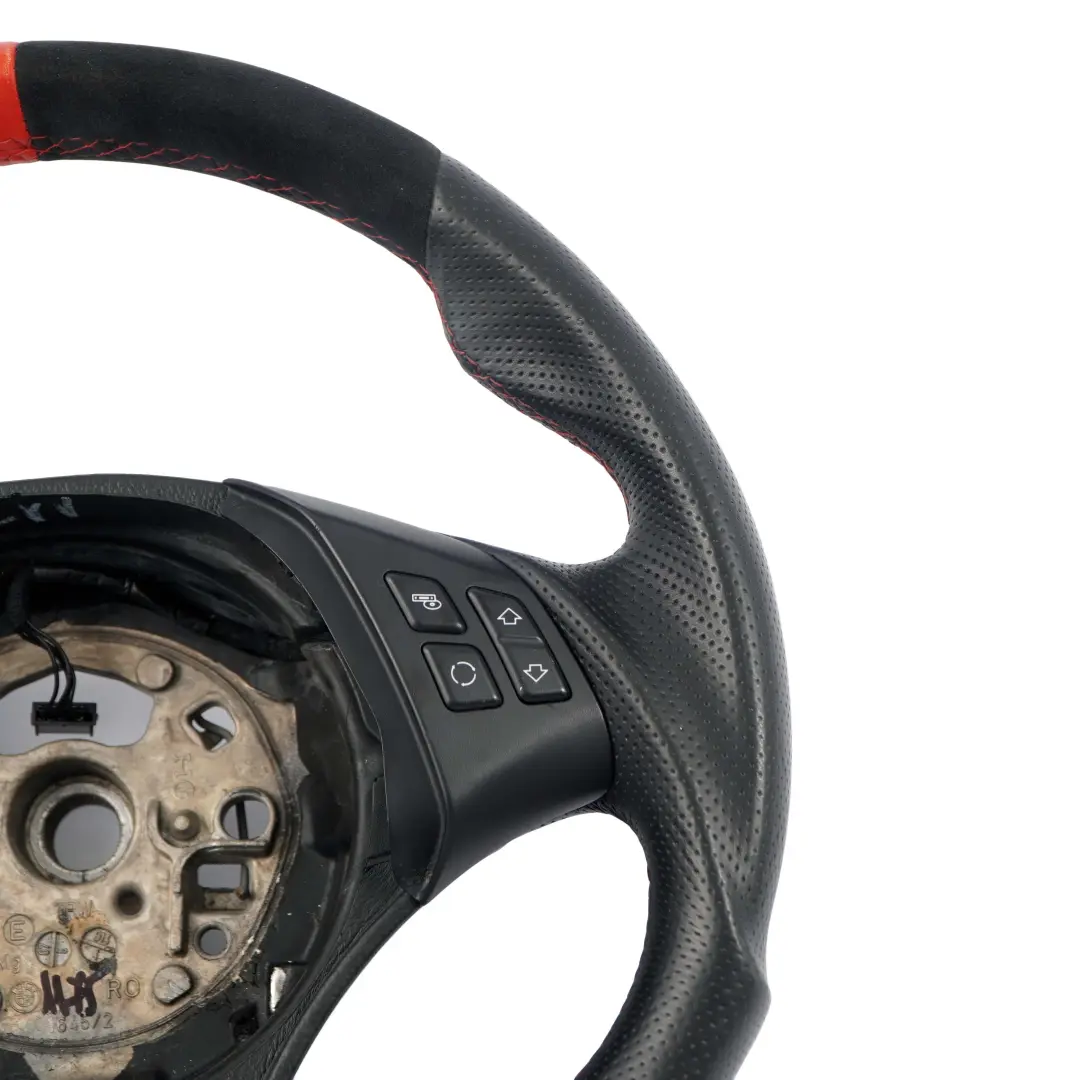Leather / Alcantara Sport Look Steering Wheel Red Threads to BMW E90 E91 Black with Part number 6795568 BMW E90 E91 Black Leather / Alcantara Sport Look Steering Wheel Red Threads - SKU 6795568-6 - Part number 6795568