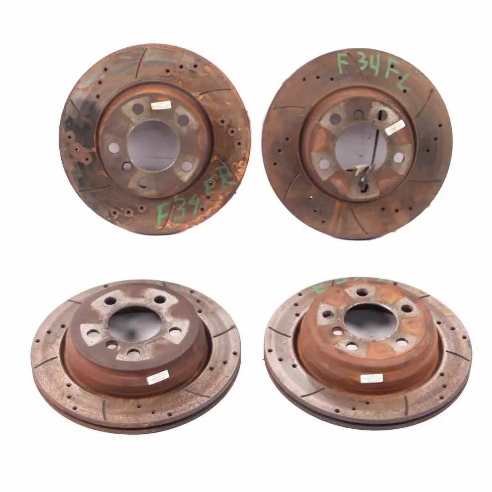 Front Rear Left Right N/O/S Perforated Brake Disc Set to BMW F20 F22 F30 M Sport with Part number 6797605 BMW F20 F22 F30 M Sport Front Rear Left Right N/O/S Perforated Brake Disc Set - SKU 6797605-1 - Part number 6797605