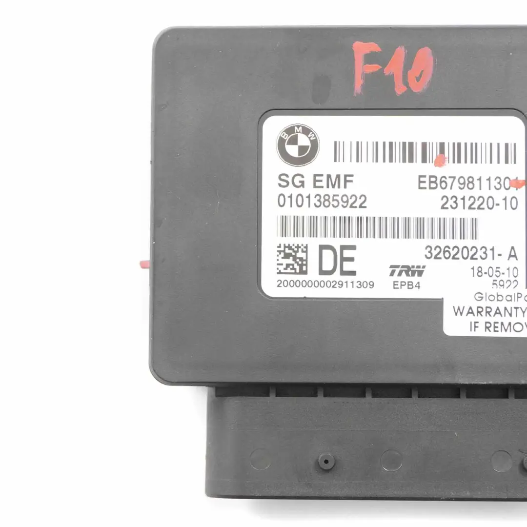 Módulo Unidad Control Freno Mano Estacionamiento EMF para BMW F10 F11 LCI con número de pieza 6798113 BMW F10 F11 LCI Módulo Unidad Control Freno Mano Estacionamiento EMF - SKU 6798113-1 - Número de pieza 6798113