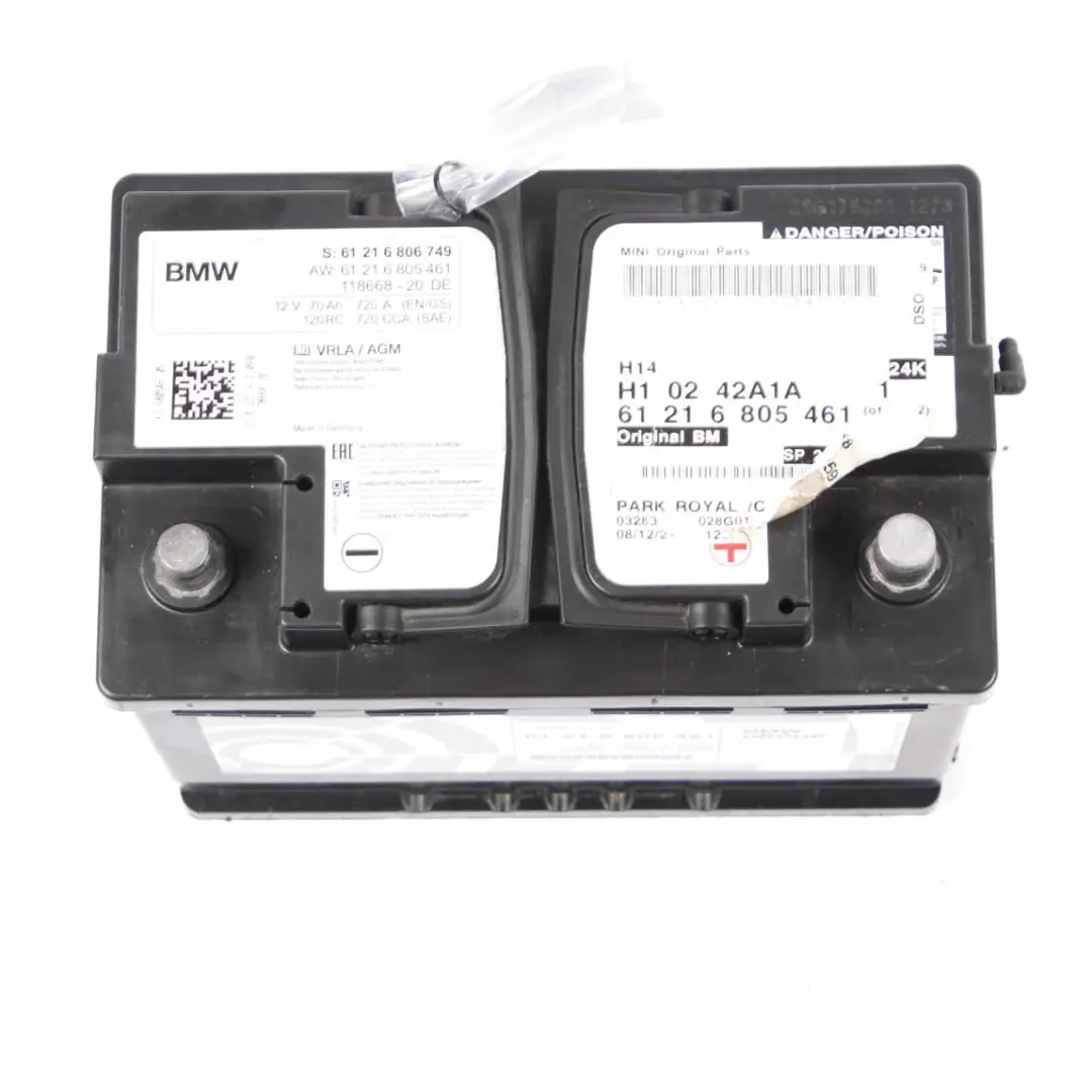 VRLA / AGM 12V Accumulator Battery 70Ah 720A to BMW with Part number 6806749 BMW VRLA / AGM 12V Accumulator Battery 70Ah 720A - SKU 6806749 - Part number 6806749