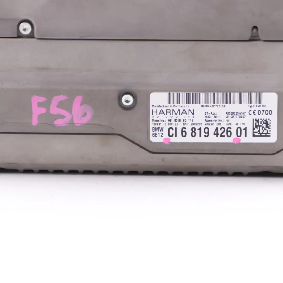 HU Módulo De Unidad Principal De Navegación Básica para Mini F55 F56 EVO con número de pieza 6819426 Mini F55 F56 EVO HU Módulo De Unidad Principal De Navegación Básica - SKU 6819426 - Número de pieza 6819426