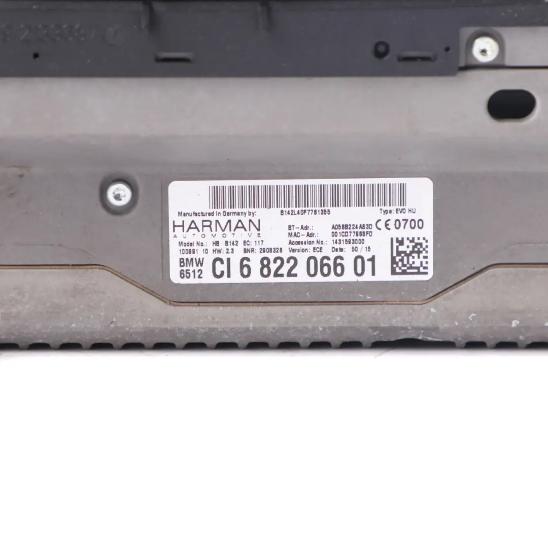 Harman Head Unit High 2 Media Sat Nav Radio NBT EVO HU to BMW F20 F30 LCI with Part number 6822066 BMW F20 F30 LCI Harman Head Unit High 2 Media Sat Nav Radio NBT EVO HU - SKU 6822066 - Part number 6822066