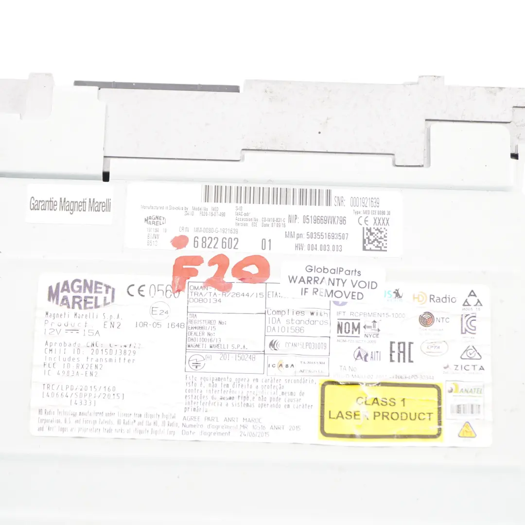 BMW F20 F21 F30 F31 Unidad Central Basic Media Navegación - SKU 6822602 - Número de pieza 6822602