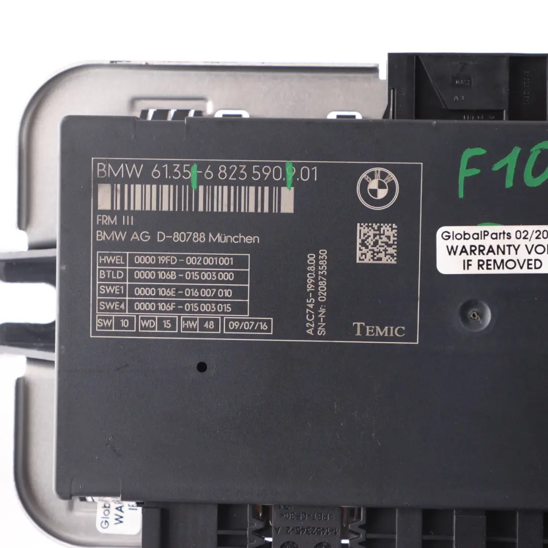 Footwell Luz Control Unit Módulo ECU FRM III para BMW F10 con número de pieza 6823590 BMW F10 Footwell Luz Control Unit Módulo ECU FRM III - SKU 6823590 - Número de pieza 6823590